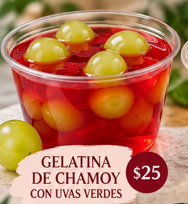 Gelatina de chamoy con uvas verdes