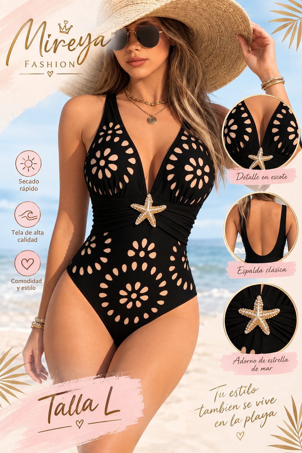 de baño dama negro estrella