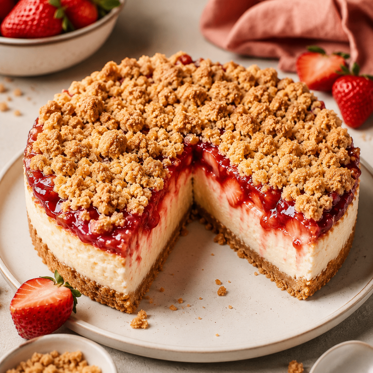 Strawberry crumble cheesecake